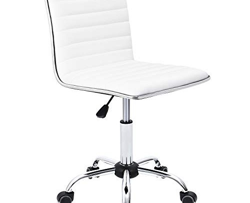 Furmax Mid Back Task Chair,Low Back Leather Swivel Office Chair,Computer Desk Chair Retro with Armless Ribbed (White)