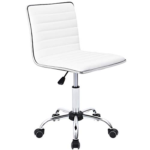Furmax Mid Back Task Chair,Low Back Leather Swivel Office Chair,Computer Desk Chair Retro with Armless Ribbed (White)