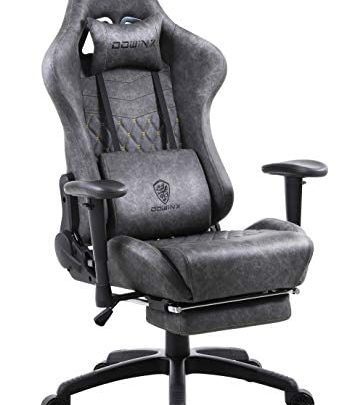 Dowinx Gaming Chair Ergonomic Retro Style Recliner with Massage Lumbar Support Office Armchair for Computer PU Leather with Retractable Footrest…