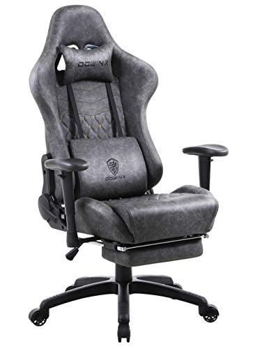Dowinx Gaming Chair Ergonomic Retro Style Recliner with Massage Lumbar Support Office Armchair for Computer PU Leather with Retractable Footrest…