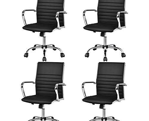 Giantex Ribbed Office Chair, Ergonomic High Back Executive Conference Chair, Lumbar Support PU Leather Swivel Height Adjustable Modern Computer Task…