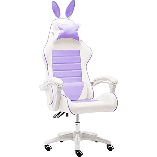 FFLLAS Gaming Chair Pink,Computer Office Chair Cute Pink Rabbit Style, with Retractable Arms and Footrest Adjustable Massage Lumbar Cushion Ergonomic…