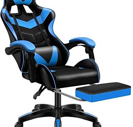 Jackgold Gaming/Racing Style Adjustable Office Chair with Removable Headrest,High Back, Lumbar Cushion, and Footrest,360-Degree Swivel, Blue-Black