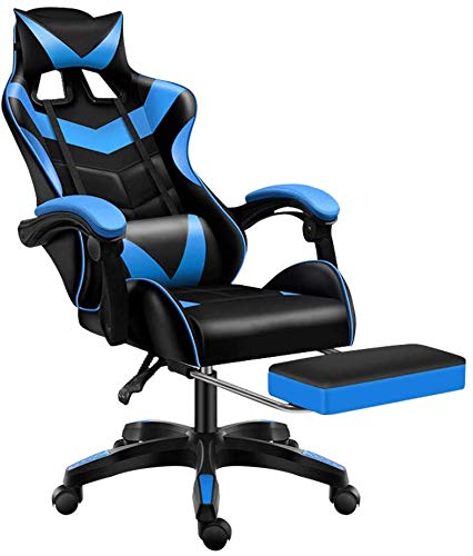 Jackgold Gaming/Racing Style Adjustable Office Chair with Removable Headrest,High Back, Lumbar Cushion, and Footrest,360-Degree Swivel, Blue-Black