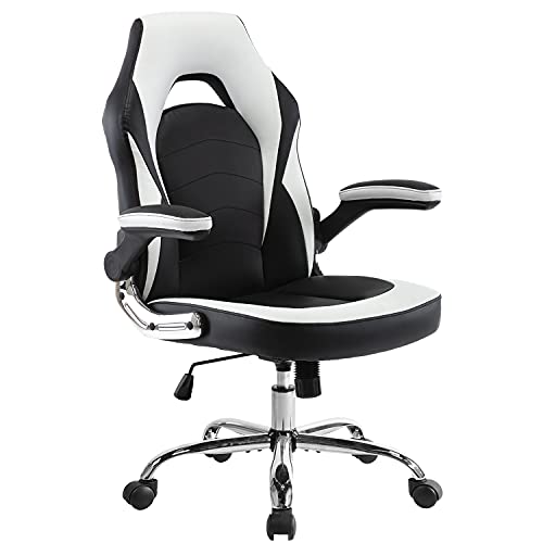 Office Chair, Gaming Chair Ergonomic Desk Chair Computer Chair PU Leather Executive Swivel Chair with Flip-up Armrests and Lumbar Support…