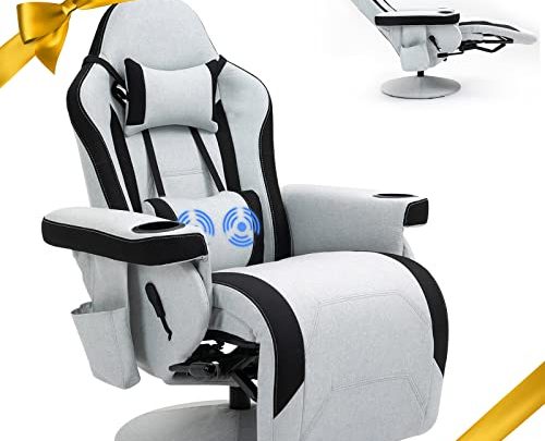 HOMHUM Office Chair Recliner Massage Gaming Reclining Chair for Adults, Fabric Racing Swivel Chair w/Adjustable Backrest and Footrest, Comfortable Ergonomic…