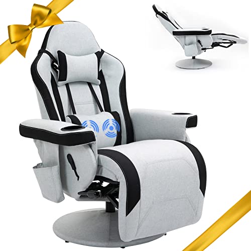 HOMHUM Office Chair Recliner Massage Gaming Reclining Chair for Adults, Fabric Racing Swivel Chair w/Adjustable Backrest and Footrest, Comfortable Ergonomic…