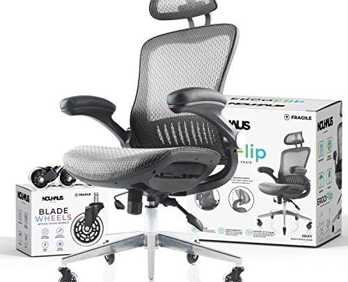 NOUHAUS ErgoFlip Mesh Computer Chair – Grey Rolling Desk Chair with Retractable Armrest and Blade Wheels Ergonomic Office Chair, Gaming…