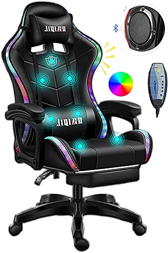 Gaming Chair with Bluetooth Speakers, Video Game Chairs Gaming Lights- Ergonomic Massage Gaming Chair Full Massage Lumbar Support Adjustment of…