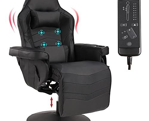 TITIMO Massage Gaming Chair,Ergonomic Adjusted Reclining Video Gaming Single Sofa, Pu Leather Chair with Footrest Headrest and Lumbar Support (Black)
