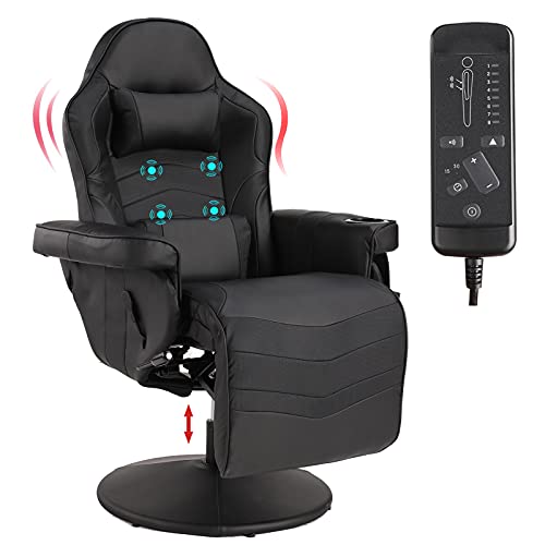 TITIMO Massage Gaming Chair,Ergonomic Adjusted Reclining Video Gaming Single Sofa, Pu Leather Chair with Footrest Headrest and Lumbar Support (Black)