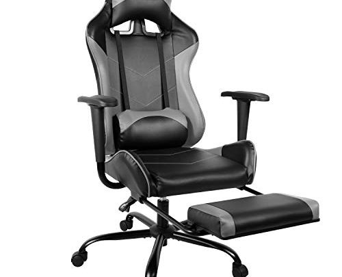 Gaming Chair PU Leather Racing Chair with Footrest, High Back Recliner Swivel Office Chair Headrest Lumbar Support Desk Chair, Ergonomic…