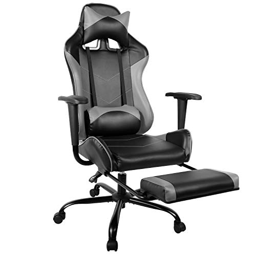 Gaming Chair PU Leather Racing Chair with Footrest, High Back Recliner Swivel Office Chair Headrest Lumbar Support Desk Chair, Ergonomic…