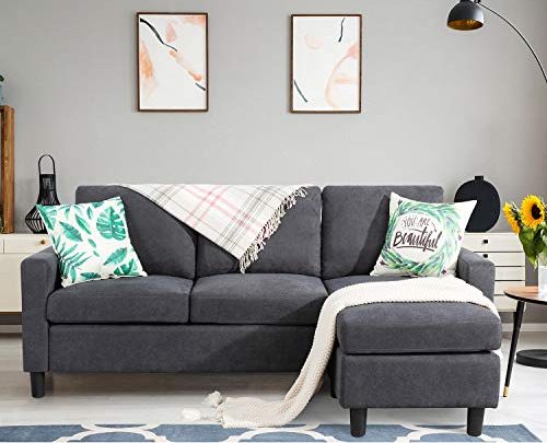 Shintenchi Convertible Sectional Sofa Couch, Modern Linen Fabric L-Shaped Couch 3-Seat Sofa Sectional with Reversible Chaise for Small Living Room,…
