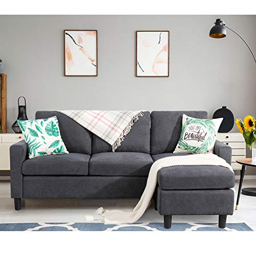 Shintenchi Convertible Sectional Sofa Couch, Modern Linen Fabric L-Shaped Couch 3-Seat Sofa Sectional with Reversible Chaise for Small Living Room,…