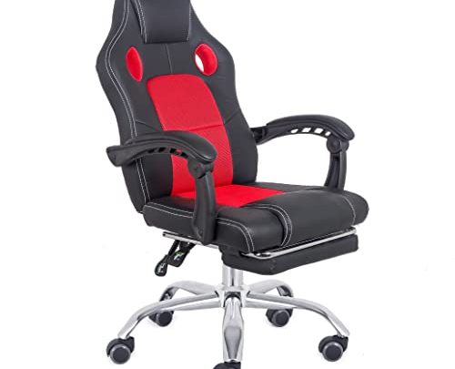 Comfty High Back and Hinged Armrests Reclining Leather Gaming Chair, Black/Red