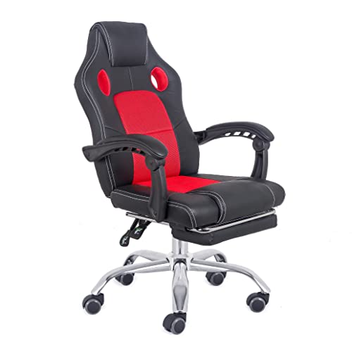 Comfty High Back and Hinged Armrests Reclining Leather Gaming Chair, Black/Red