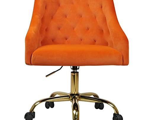 MOJAY Velvet Office Swivel Chair, Vanity Chair, Fabric Desk Chair, Pretty Fancy Chair, Gold Office Chair for Girls, 360°Swivel Height…