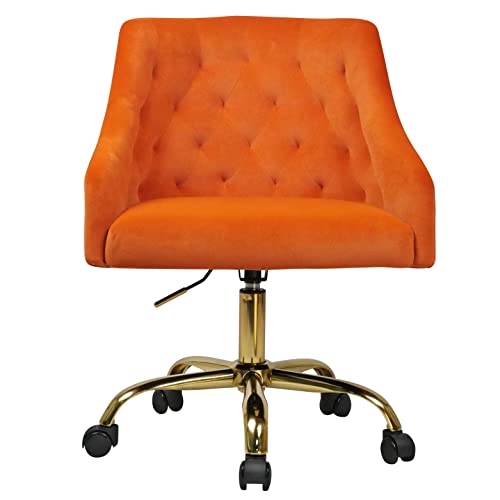 MOJAY Velvet Office Swivel Chair, Vanity Chair, Fabric Desk Chair, Pretty Fancy Chair, Gold Office Chair for Girls, 360°Swivel Height…