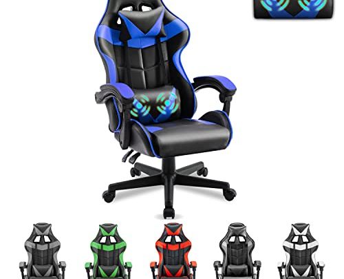 Soontrans Blue Gaming Chairs with Massage,Ergonomic Computer Gamer Chair,Game Chair with Adjustable Headrest and Lumbar Support (Storm Blue)