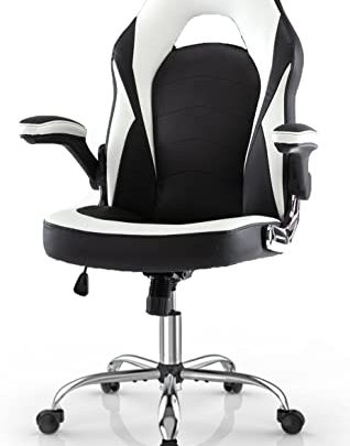 Gaming Chair, Ergonomic Office Chair Computer Desk Chair Racing Style Bonded Leather Gamer Chair, with Flip-Up Arms and Adjustable Height,…