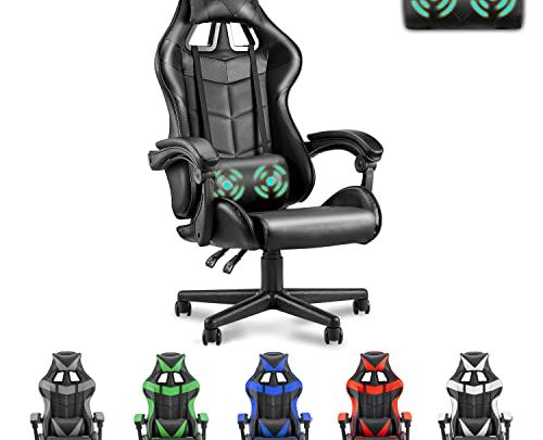 Soontrans Black Gaming Chairs Massage,High-Back Computer Chair,Ergonomic Game Chair,Racing Gamer Chair with Adjustable Headrest and Lumbar Support (Carbon Black)