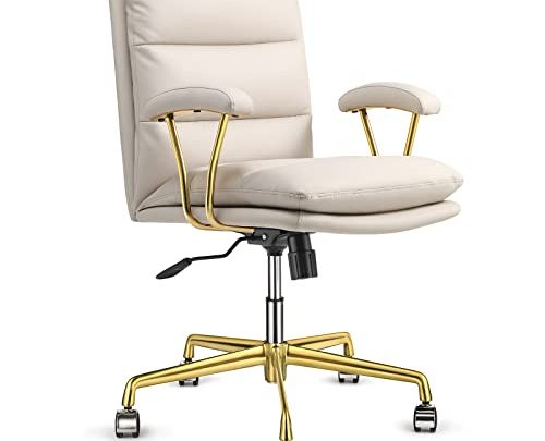 EMIAH Office Desk Chair Ergonomic Computer Chair Mid-Back PU-Padded Executive Adjustable Rolling Swivel Task Chair, Home Office Desk Chairs with…