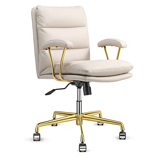 EMIAH Office Desk Chair Ergonomic Computer Chair Mid-Back PU-Padded Executive Adjustable Rolling Swivel Task Chair, Home Office Desk Chairs with…