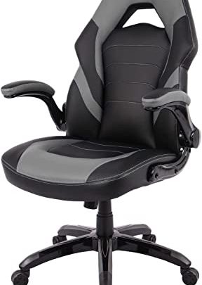 AFO Gaming Office Chair Hign Back Rocking Swivel for Adults, PU Leather, Flip-up Armrest, Racing Style, Grey