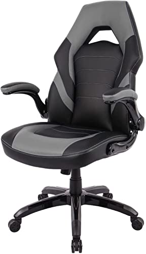 AFO Gaming Office Chair Hign Back Rocking Swivel for Adults, PU Leather, Flip-up Armrest, Racing Style, Grey