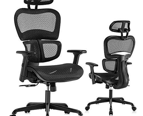 SUNNOW Ergonomic Office Chair – Desk Mesh Chair with 3D Lumbar Support, Adjustable Headrest & Sliding Armrest, High Back Computer…