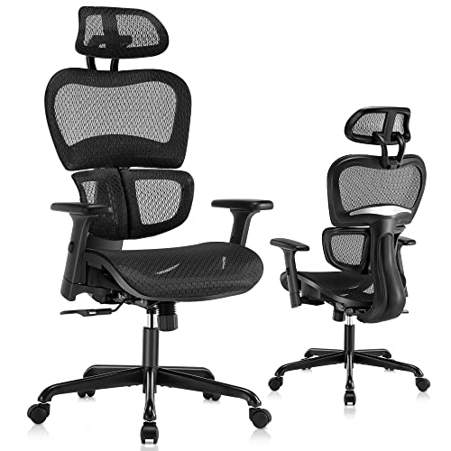 SUNNOW Ergonomic Office Chair – Desk Mesh Chair with 3D Lumbar Support, Adjustable Headrest & Sliding Armrest, High Back Computer…