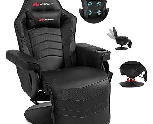 POWERSTONE Gaming Recliner Massage Gaming Chair with Footrest Ergonomic PU Leather Single Sofa with Cup Holder Headrest and Side Pouch,…