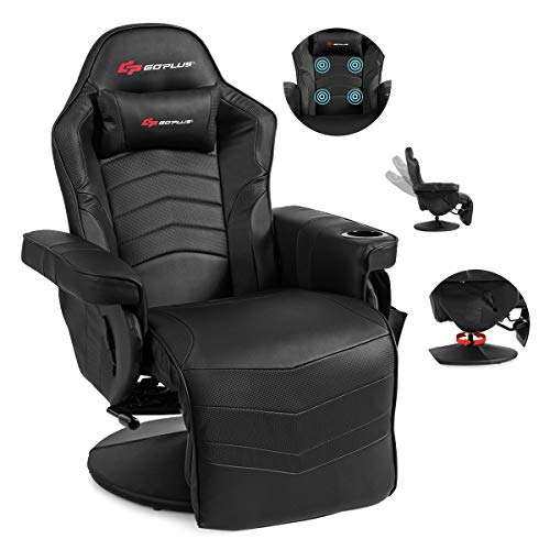 POWERSTONE Gaming Recliner Massage Gaming Chair with Footrest Ergonomic PU Leather Single Sofa with Cup Holder Headrest and Side Pouch,…