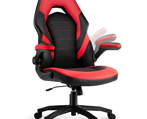 Office Gaming Chair – Ergonomic Computer Desk Chairs with Flip-up Armrest, Executive Swivel Chair, PU Leather, Thick Padding