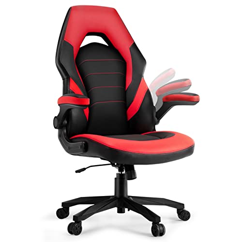 Office Gaming Chair – Ergonomic Computer Desk Chairs with Flip-up Armrest, Executive Swivel Chair, PU Leather, Thick Padding
