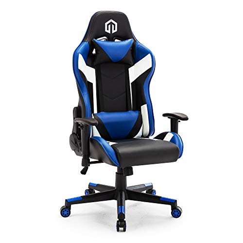 GOTMINSI Racing Gaming Chair, Adjustable High-Back Office Chair, Ergonomic Computer E-Sports Chair with PU Leather Headrest and Lumbar Support. (BK/Blue)
