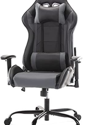 Gaming Chair – Ergonomic Office Game Chair with Removable Headrest Lumbar Support Pillow, High Back, Adjustable Armrest, PU Leather