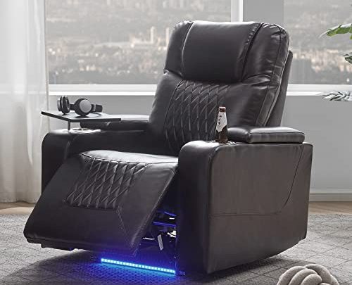 Power Motion Recliner with Ambient Lighting, USB Charge Port, 360 Swivel Tray Table, Hand in-Arm Storage, 2 Convenient Cup Holders,…