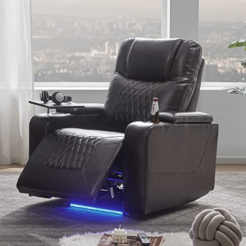 Power Motion Recliner with Ambient Lighting, USB Charge Port, 360 Swivel Tray Table, Hand in-Arm Storage, 2 Convenient Cup Holders,…