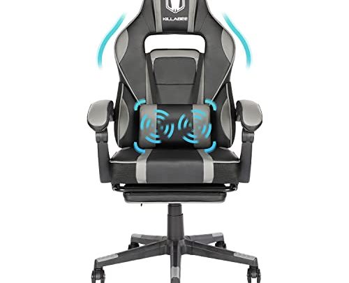 VON RACER Massage Gaming Chair with Footrest, Racing Computer Desk Office Chair High-Back Swivel Recliner Chair with Linked Aremrest and…
