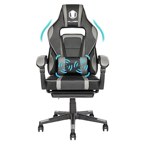 VON RACER Massage Gaming Chair with Footrest, Racing Computer Desk Office Chair High-Back Swivel Recliner Chair with Linked Aremrest and…