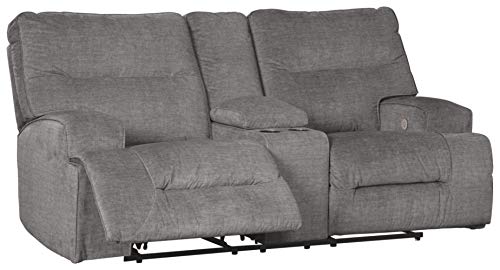 Signature Design by Ashley Coombs Power Double Reclining Loveseat with Center Console and USB Port, Gray