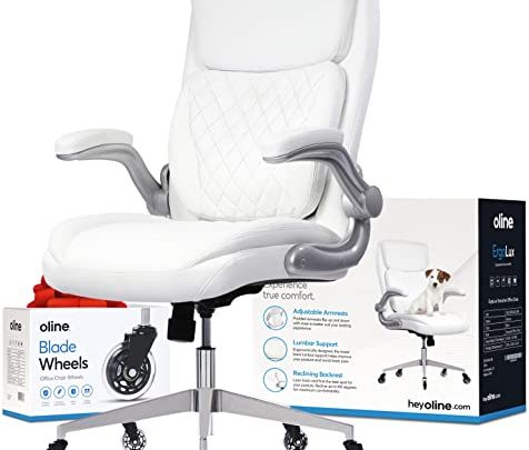 Oline Ergo Lux Ergonomic PU Leather Office Chair – Rolling Home Desk Chair with Adjustable Armrests, 3D Lumbar Support and…