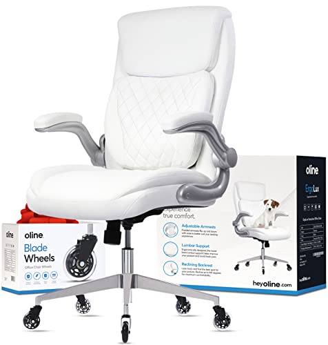 Oline Ergo Lux Ergonomic PU Leather Office Chair – Rolling Home Desk Chair with Adjustable Armrests, 3D Lumbar Support and…
