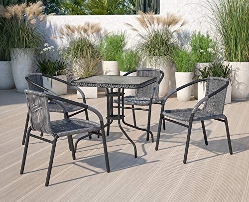 Flash Furniture 4 Pack Gray Rattan Indoor-Outdoor Restaurant Stack Chair