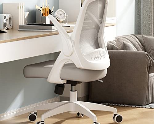 Hbada Modern Desk Comfort Swivel Home Office Task Chair with Flip-up Arms and Adjustable Height, Beige
