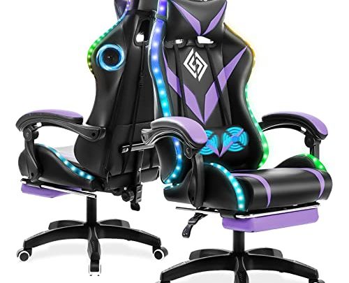 Geepro Gaming Chair Massage with Speakers Bluetooth Ergonomic Computer Gaming Chair with LED RGB Lights and Footrest Music Video Game…