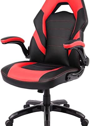 Gaming Chair- Racing Style Gamer Chairs, Rocking Swivel Computer Desk Chair for Adults, PU Leather, Flip-up Armrest