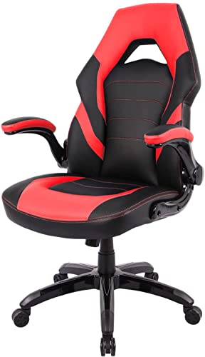 Gaming Chair- Racing Style Gamer Chairs, Rocking Swivel Computer Desk Chair for Adults, PU Leather, Flip-up Armrest